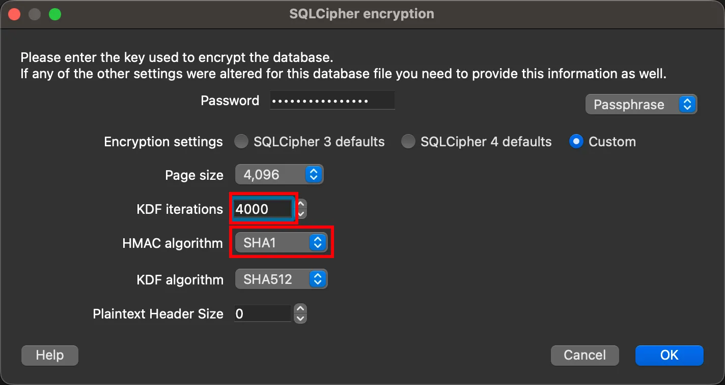 DB Browser for SQLite SQLCipher encryption 数据库解密界面